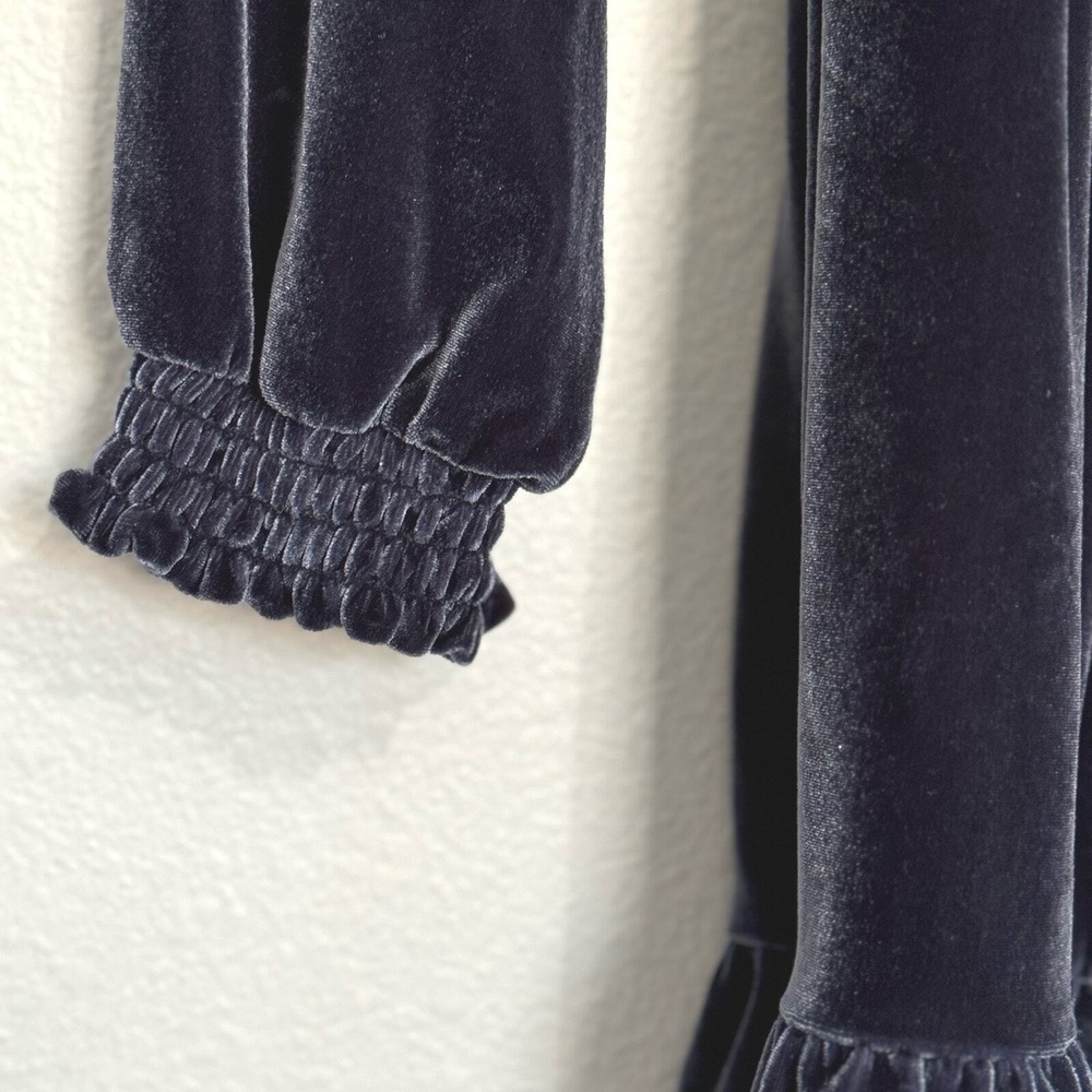 Crewcuts Velvet Tiered Party Dress Kids Size S Long Sleeve Ruffle Slate Blue - Picture 5 of 12